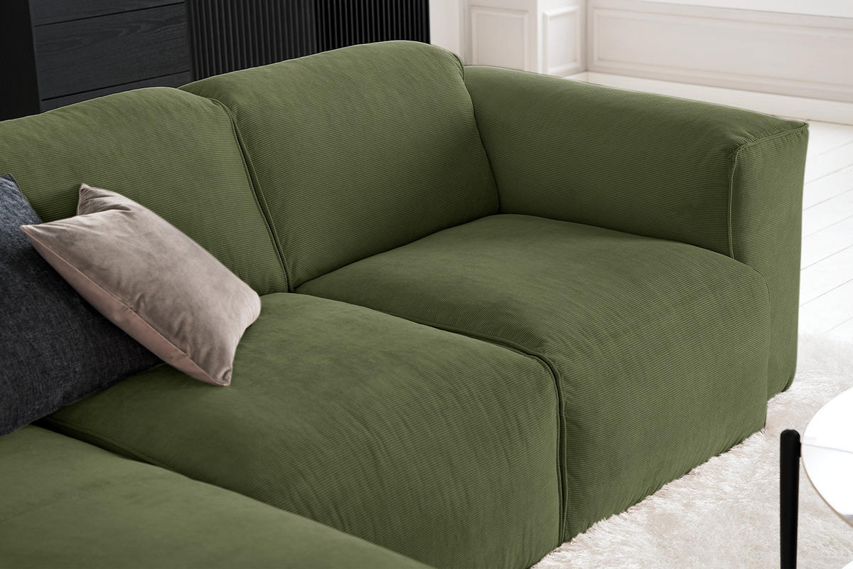 3-SITZER ECKSOFA mit Longchair - Dunkelgrün/Schwarz, Kunststoff/Textil (251/173cm) - home24