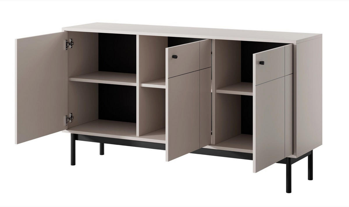 SIDEBOARD Japandies Greige 154 cm - Beige/Schwarz, Holz/Holzwerkstoff (153.5/83.5/39cm) - Selsey