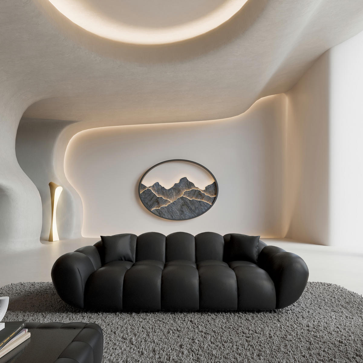 3-SITZER-SOFA Liva Schwarz Kunstleder - Schwarz, Kunststoff (223/70/93cm) - VAROYAL