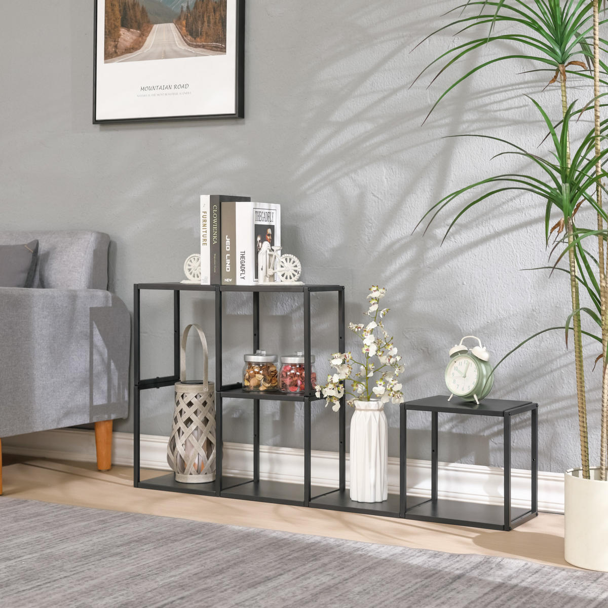 SADA NÁSTĚNNÝCH POLIČEK 5 KS Nostened - černá, kov (27.5/27.5/20cm) - [en.casa]