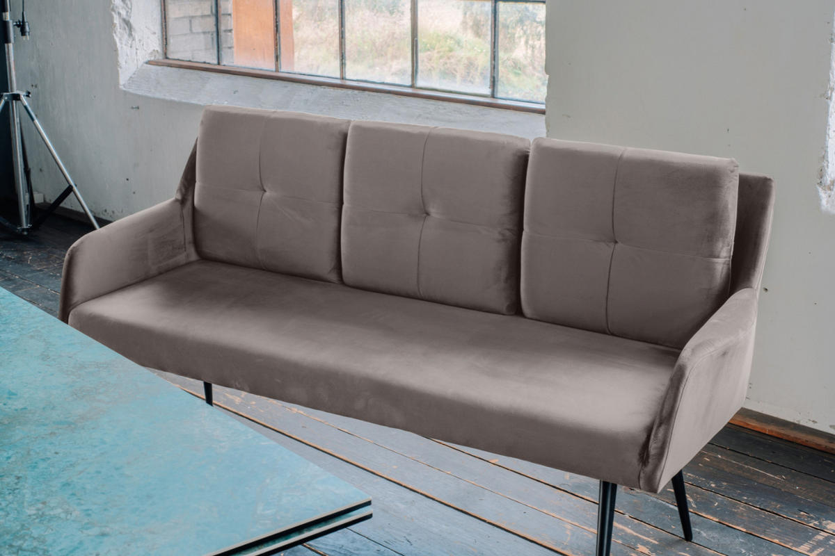ESSZIMMERBANK PIRI Taupe Velvet - Taupe/Schwarz, Textil (180/84/64cm) - KAWOLA