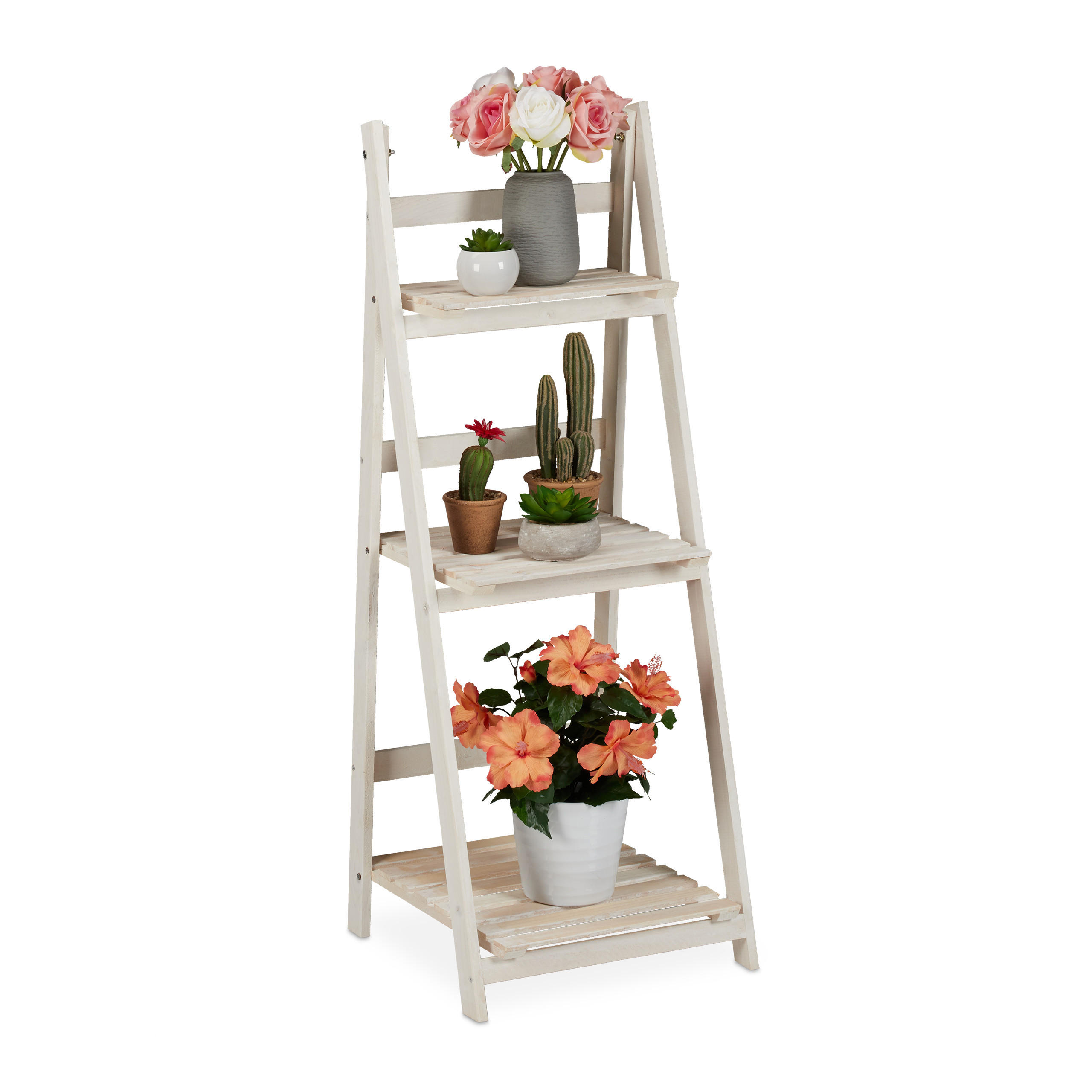 BLUMENTREPPE - Weiß, Holz (41/108/40cm) - Relaxdays