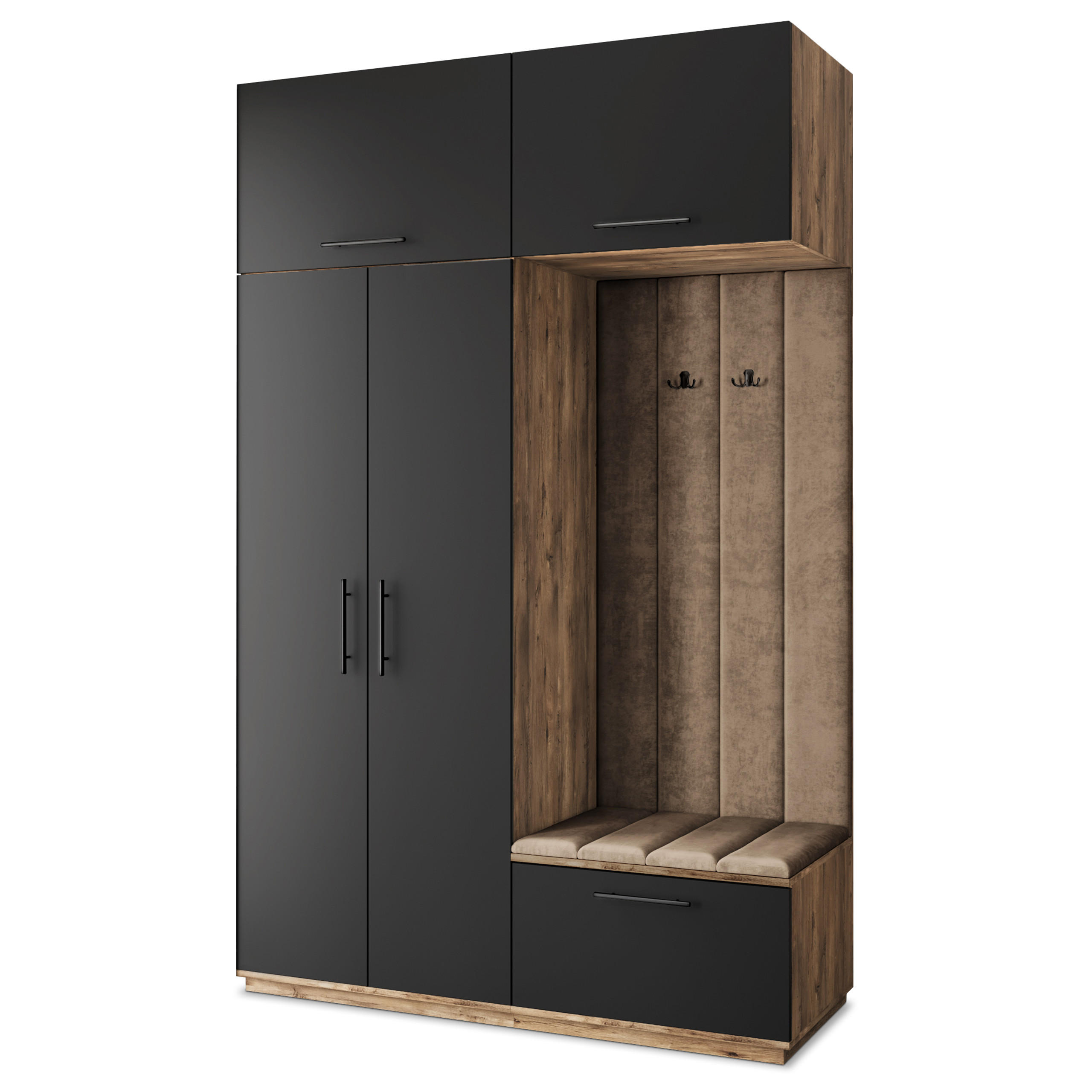 Masseno Garderobenschrank Eiche, Schwarz, Mokka 150x240x60 cm