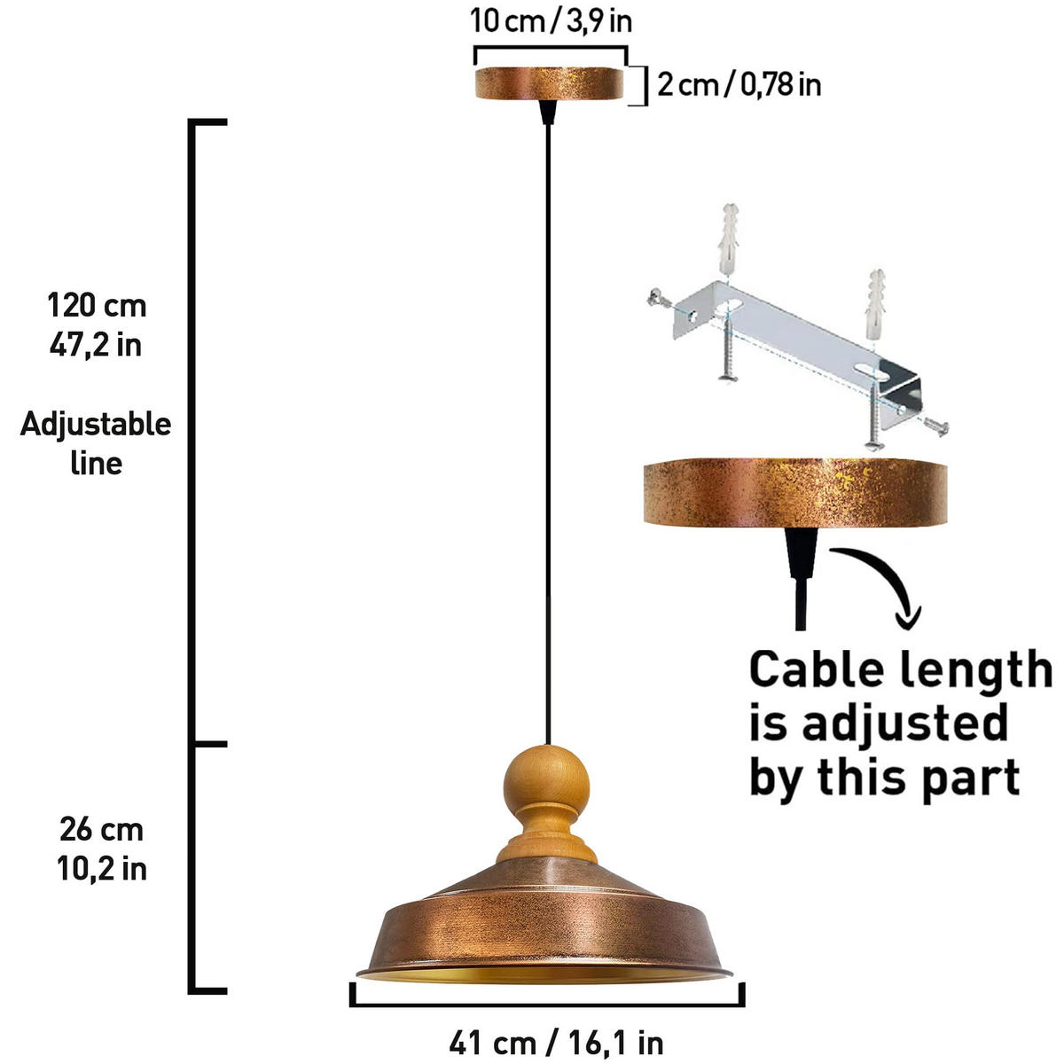 DECKENPENDELLEUCHTE Holz Asletl - Kupferfarben, Holz/Metall (24/40/148cm) - Bamyum