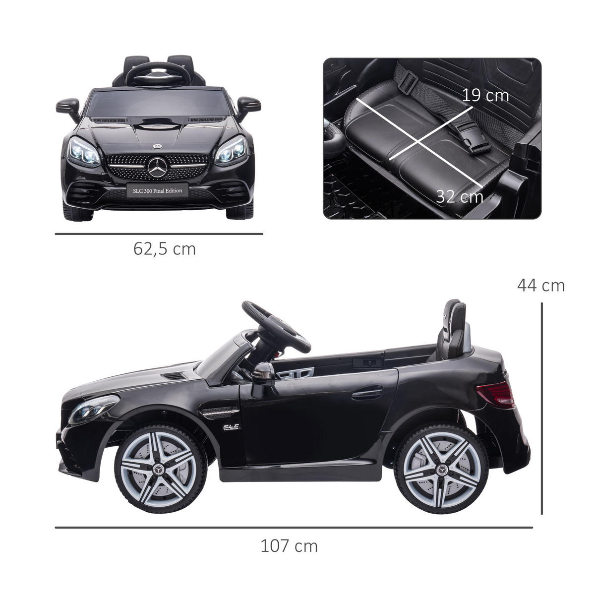 KINDER ELEKTROAUTO, Schwarz/Rot/Weiß, Kunststoff+ Metall - Schwarz, Metall (107/62.5/44cm) - AIYAPLAY