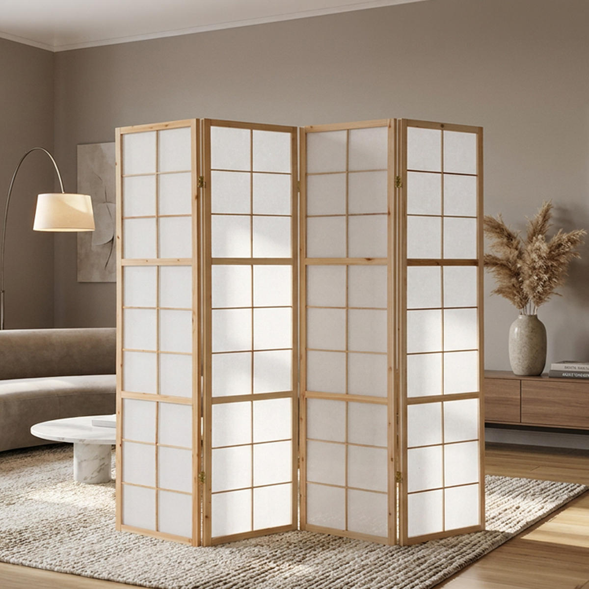 PARAVENT 4-tlg. 176/175 cm Braun Shoji - Braun, Holz (176/175/2cm) - Homestyle4u