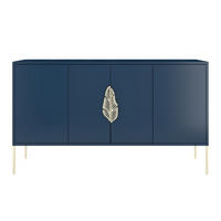 SIDEBOARD Merlin, Marinblau, Goldene Details - Goldfarben/Dunkelblau, Holzwerkstoff/Metall (138/79/40cm) - Skandica