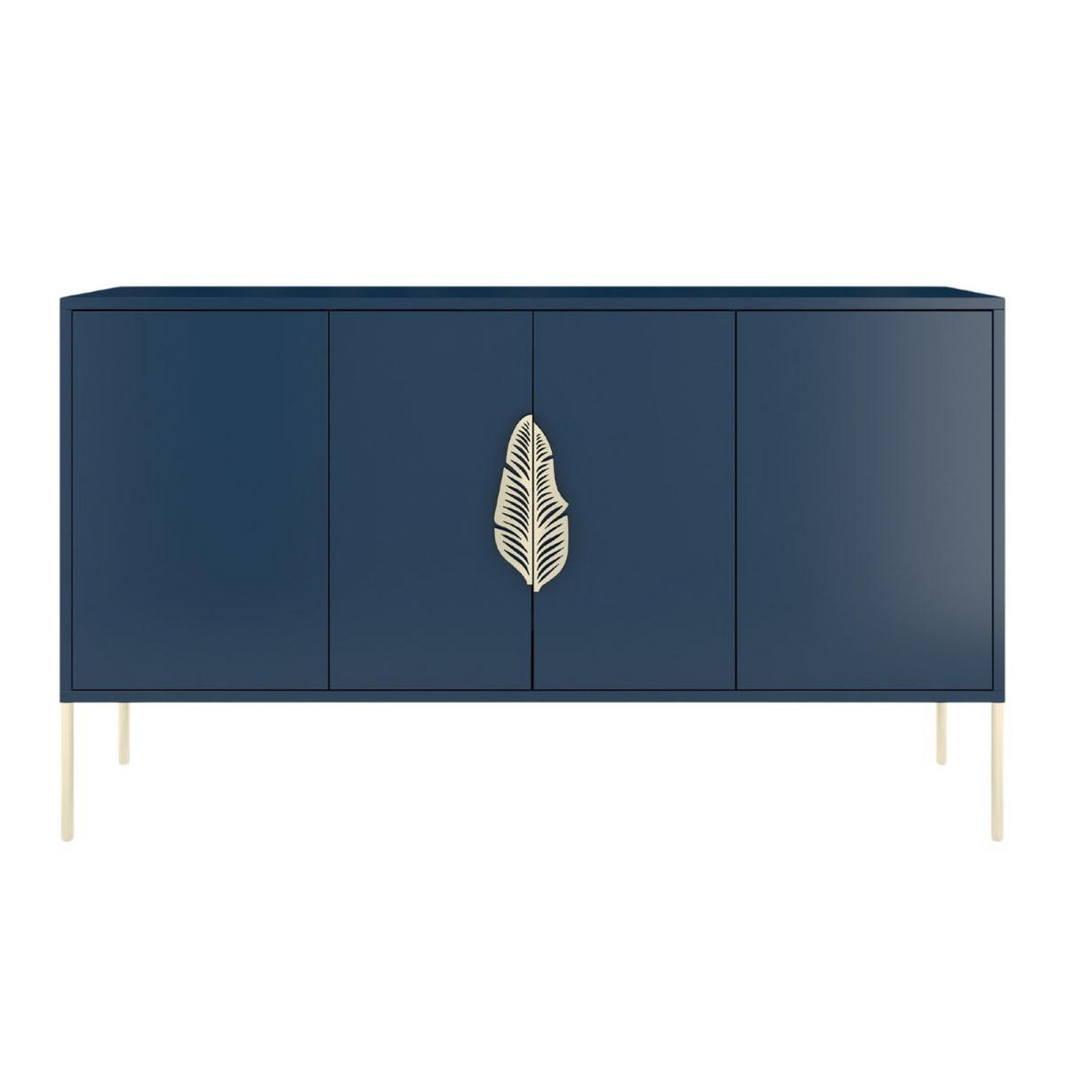 SIDEBOARD Merlin, Marinblau, Goldene Details - Goldfarben/Dunkelblau, Holzwerkstoff/Metall (138/79/40cm) - Skandica