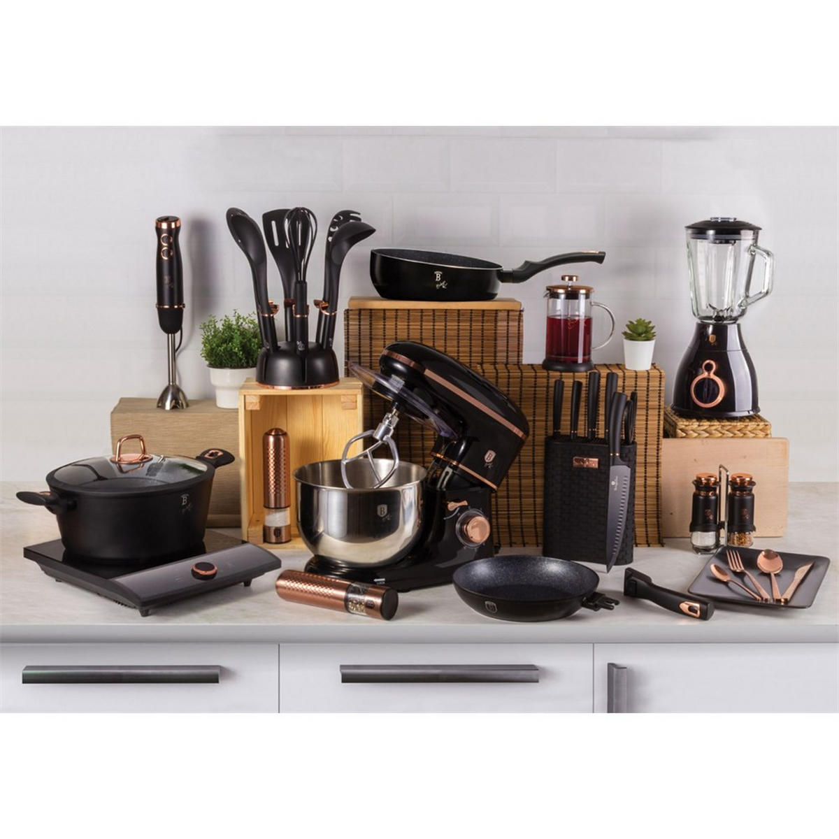 MESSERSET Schwarz 30/10/30 cm BH2421 - Schwarz, Metall - Berlinger Haus