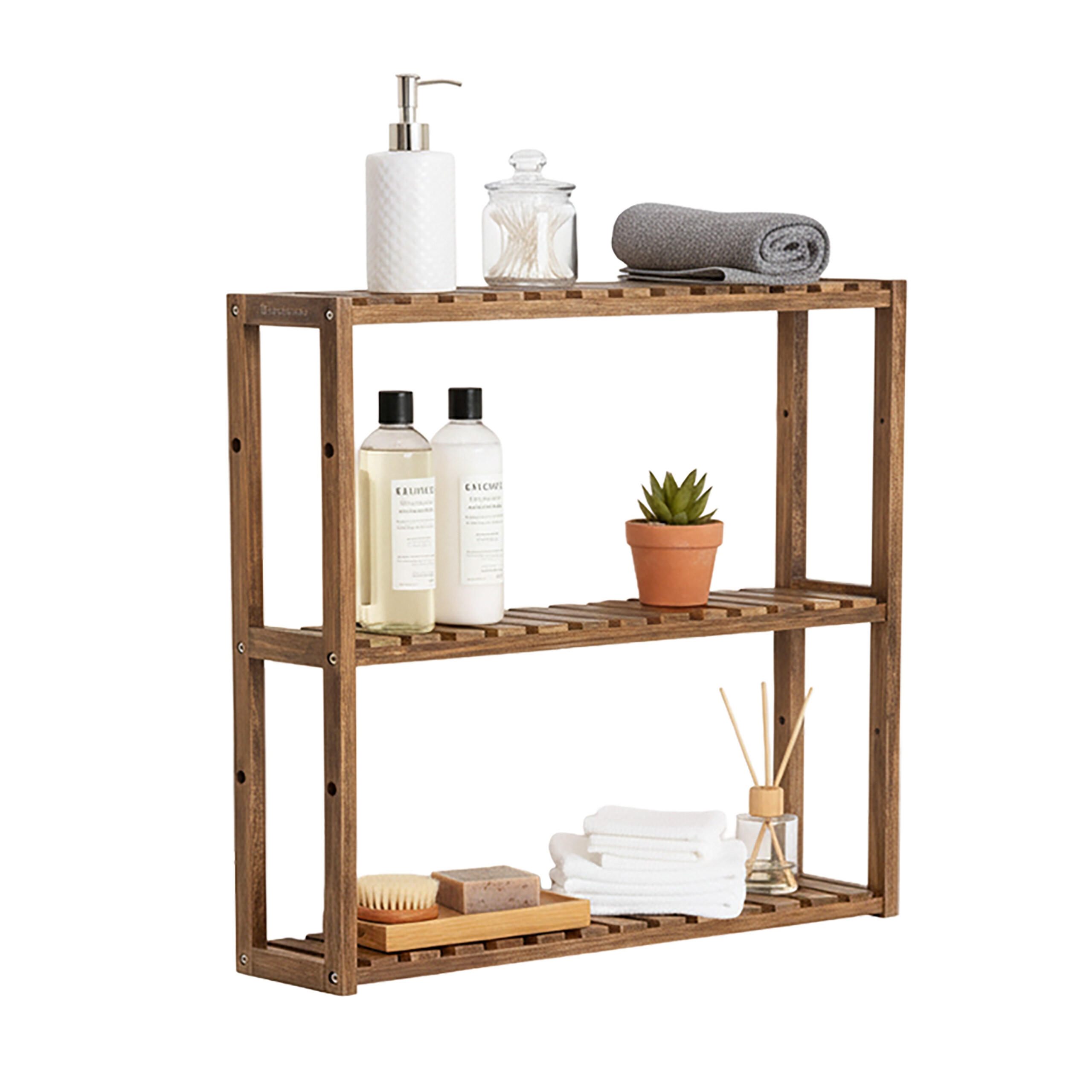 WANDREGAL - Hellbraun, Holz (60/54/15cm) - Relaxdays