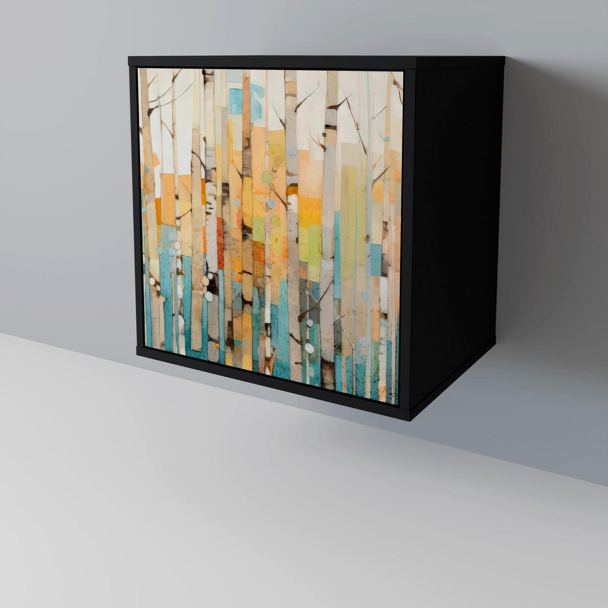 SIDEBOARD BIRCH KALEIDOSCOPE, Schwarz, 57,5x42x72,5 cm, Schwarze Metallfüße - Multicolor/Schwarz, Holzwerkstoff/Metall (57.5/72.5/42cm) - SpaceRebels
