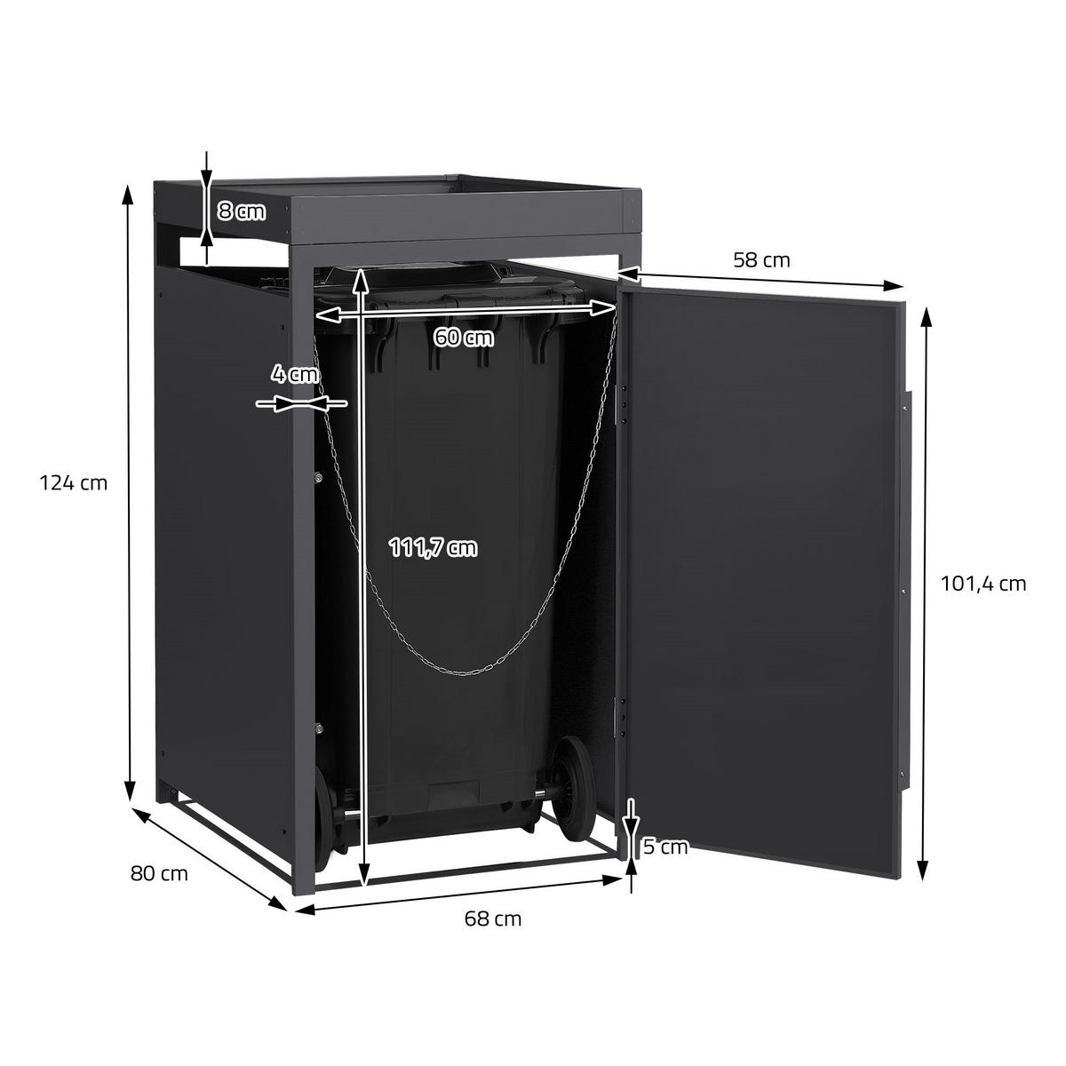 MÜLLTONNENBOX 1er mit Pflanzdach 240L Anthrazit-Eiche dunkel aus Stahl - Dunkelbraun, Metall (80/124/68cm) - ML-DESIGN