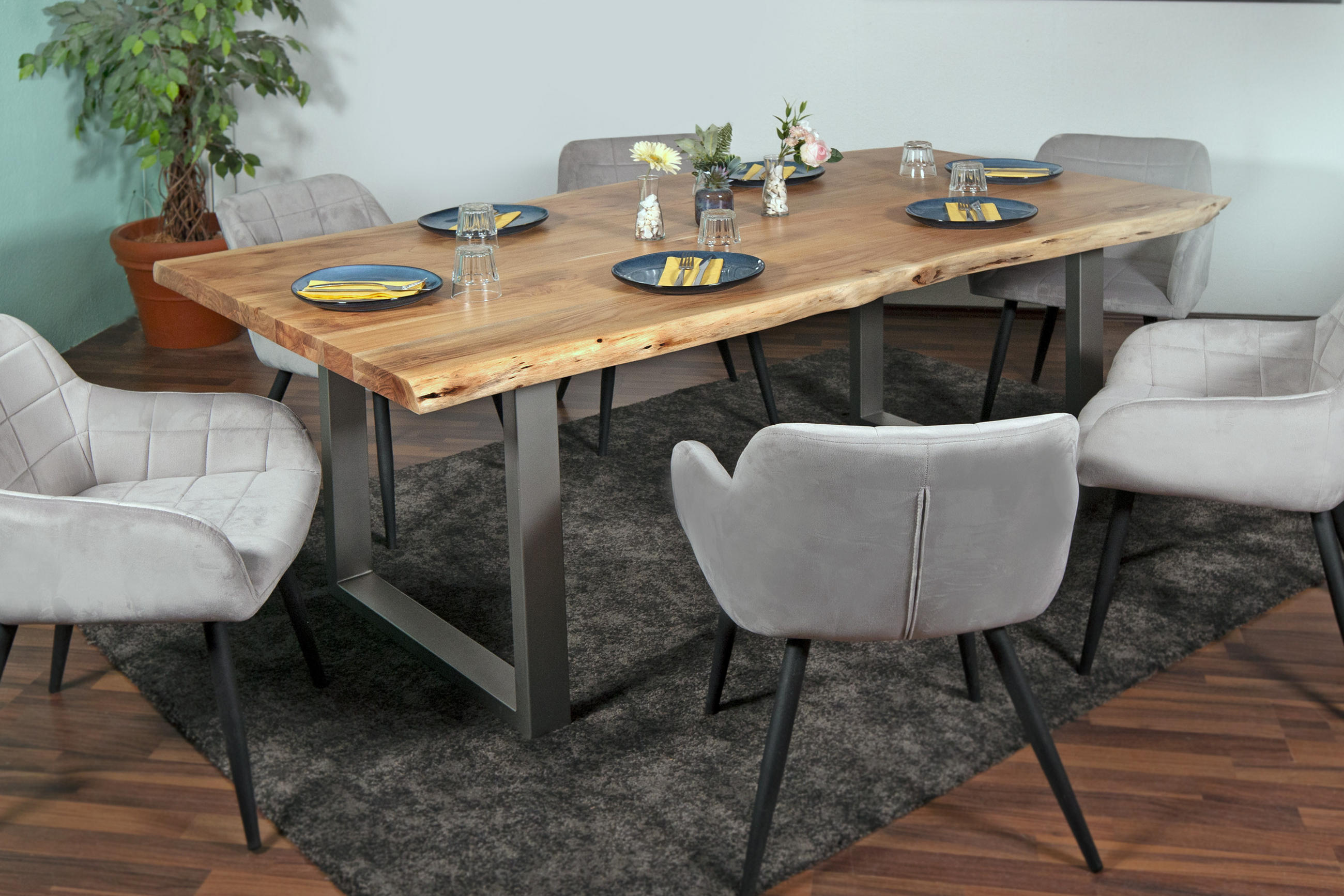 ESSTISCH CALI - Beige/Silberfarben, Holz/Metall (100/220/77cm) - SAM
