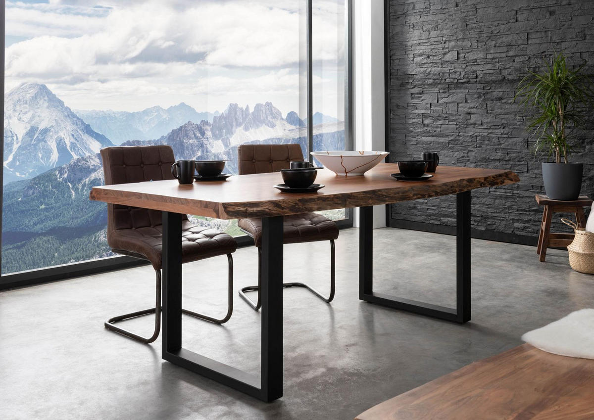 BAUMTISCH Akazie 200x100x77 natur lackiert / U-Beine anthrazit matt FREEFORM 5 - Naturfarben, Holz (200/100/77cm) - Massivmoebel24