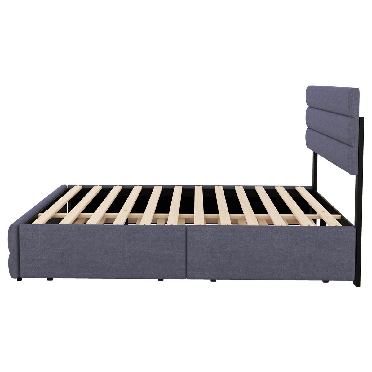 POLSTERBETT 140/200 cm grau mit Unterbett und zwei Schubladen - Grau, Textil (140/200cm) - OKWISH