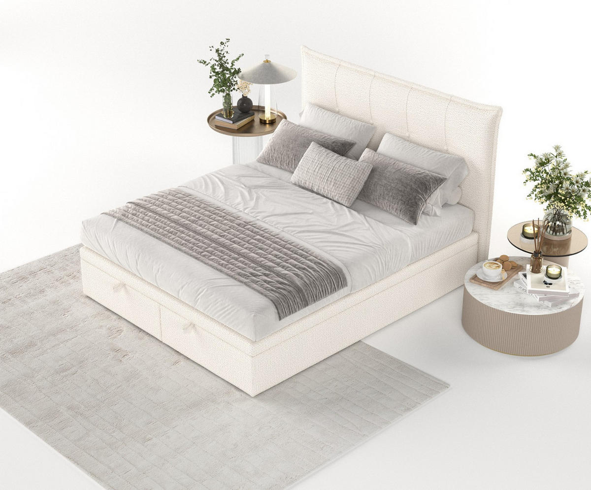 POLSTERBETT Liano mit Stauraum 200/200 cm Creme im Alta Stoff - Creme/Schwarz, Holz/Holzwerkstoff (200/200cm) - AltaBeds