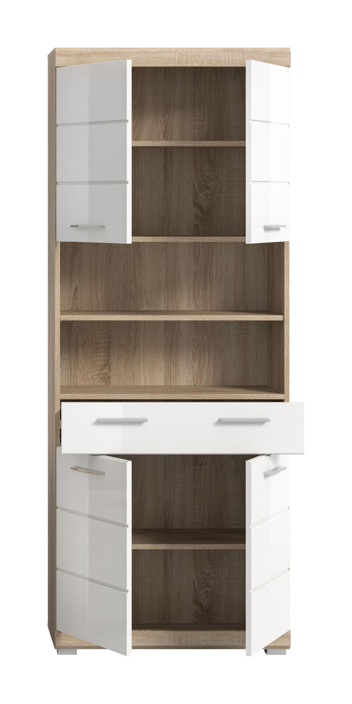 HOCHSCHRANK breit Lambada Bad in Sonoma Eiche hell und weiß hochglanz B/H/T: 74x191x31 cm - Sonoma Eiche, Holz (74/191/31cm)