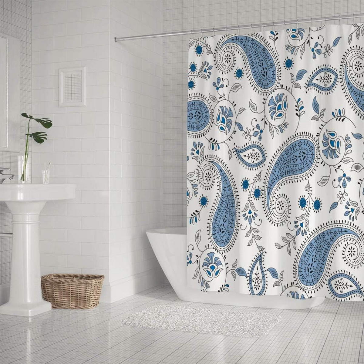 DUSCHVORHANG Blau 90 x 180 cm Polyester wasserdicht maschinenwaschbar Muster Badezimmer - Blau, Textil (180/90cm) - MCBOSON