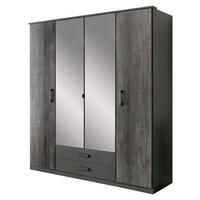 DREHTÜRENSCHRANK Duisburg in Grafit mit Digi-Steel-Optik 180x199x58 cm (BxHxT) – Kleiderschrank mit Spiegel 4 türig - Grau, Holzwerkstoff (80/200/120cm)