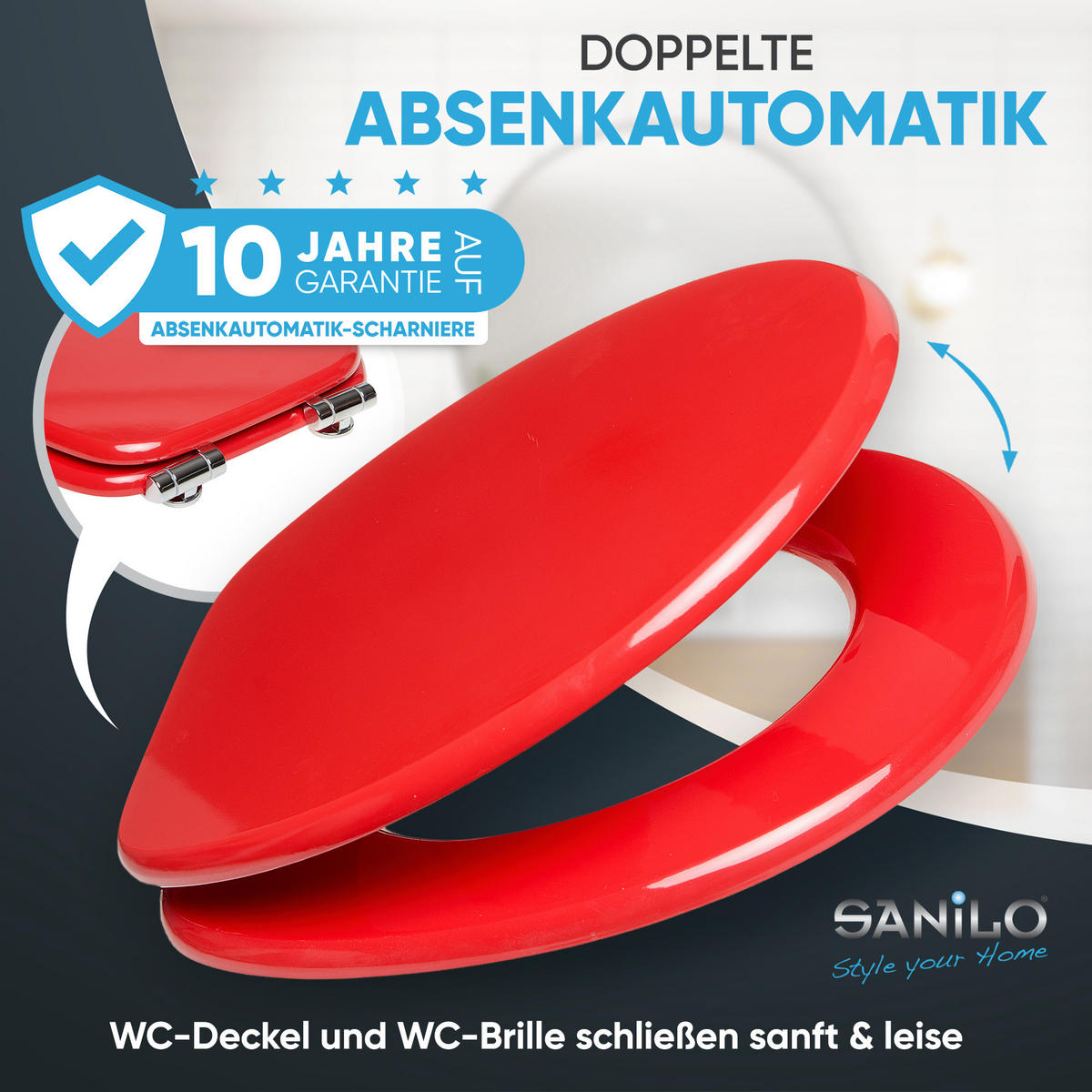 WC-SITZ mit Absenkautomatik Rot - Rot, Holzwerkstoff (38/6/47cm) - Sanilo