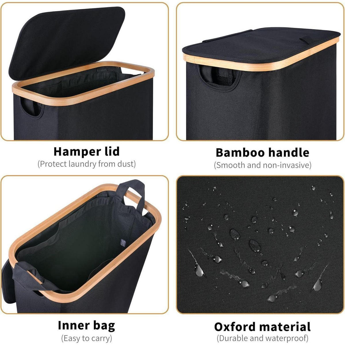 WÄSCHEKORB mit Deckel 60L Schwarz - Schwarz, Textil (22/70/41cm)