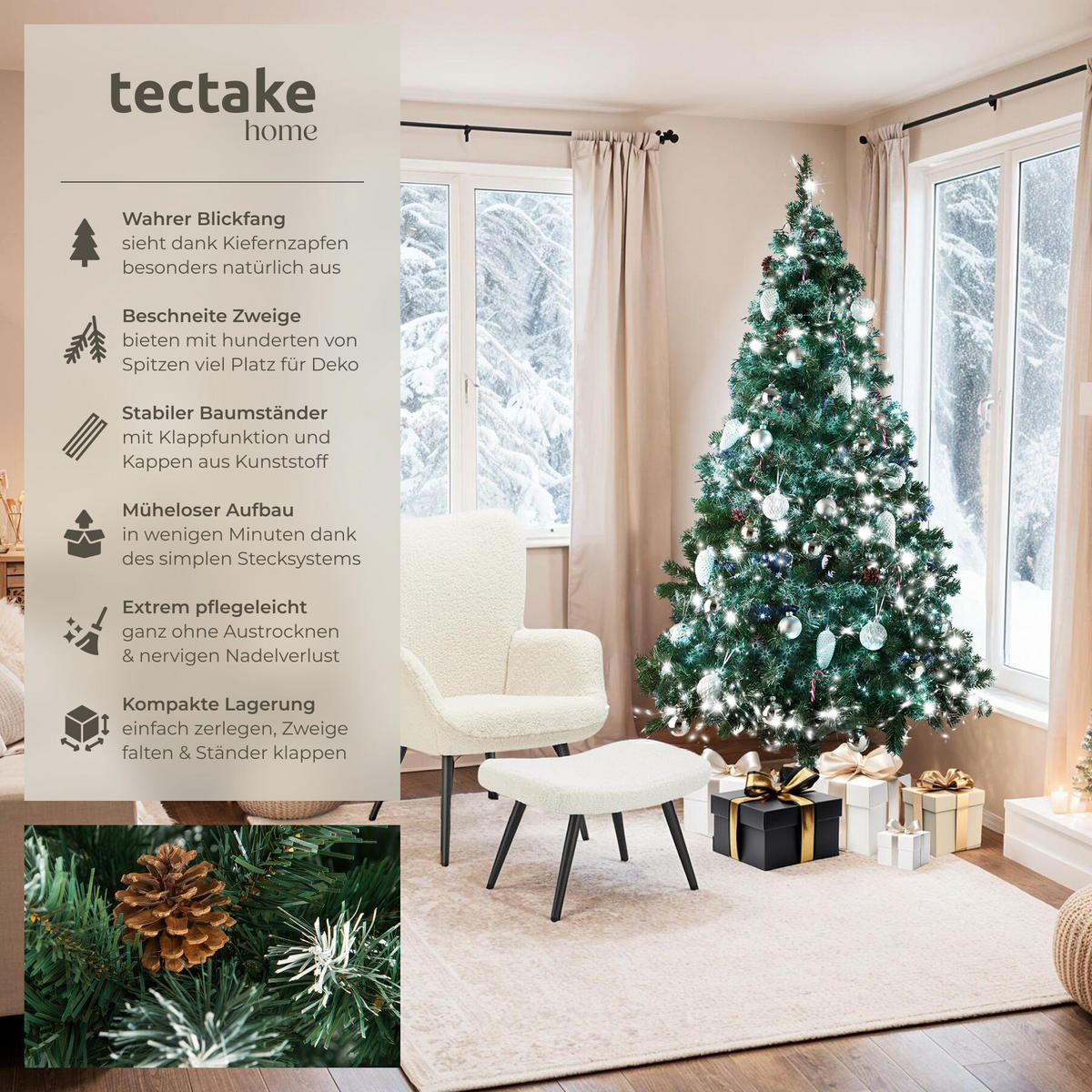 WEIHNACHTSBAUM , inklusive Metallständer mit Kunststoffkappen, grün - Grün, Kunststoff (180cm) - tectake
