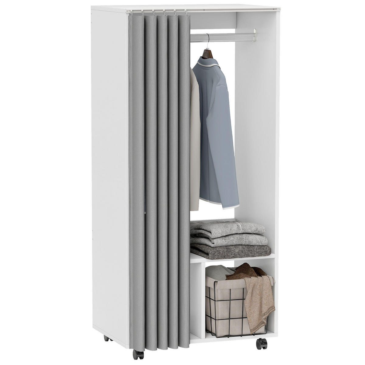 ComfortXL KLEIDERSCHRANK DE-17202 mit Rollen & Vorhang Weiß jetzt nur online ➤