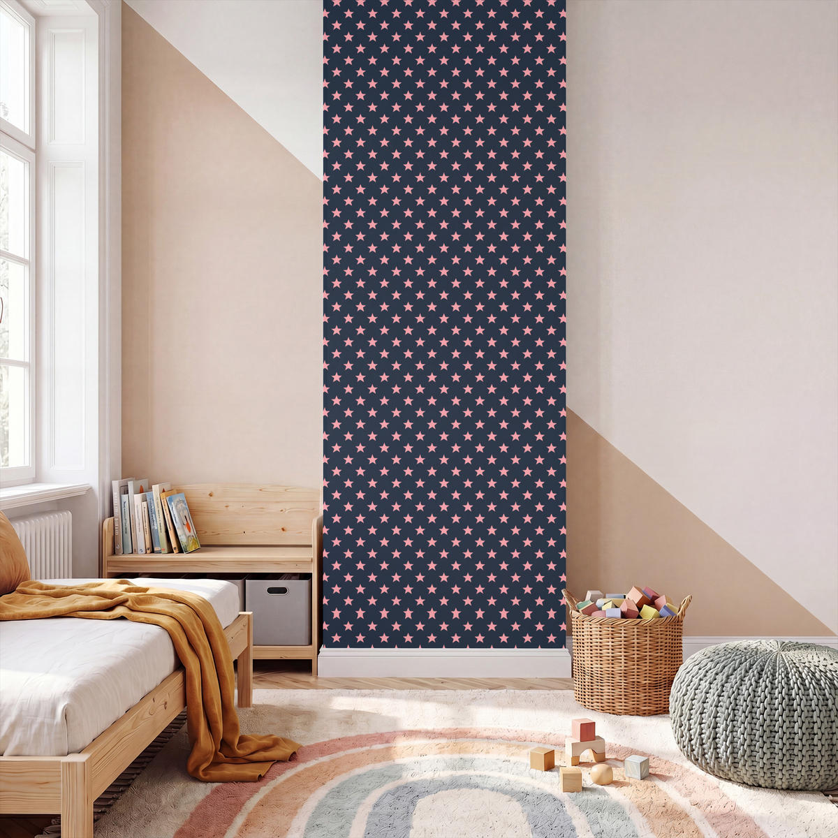 KINDERTAPETE - Muster - Sterne - Rosa - 100x280 cm - Anthrazit, Papier (100/280cm) - OnlyWow