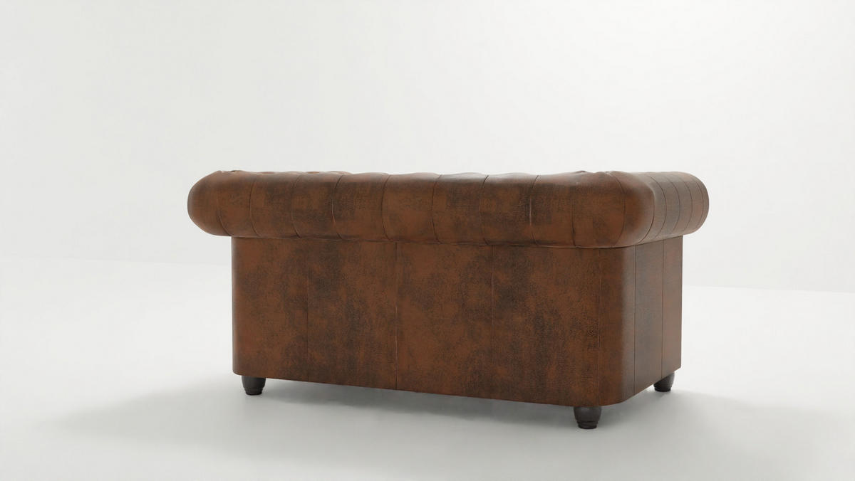 CHESTERFIELD-SOFA 2-sitzer Flux Braun Microfaser Vintageoptik - Braun, Holz/Textil (148/72/86cm) - S-Style Möbel