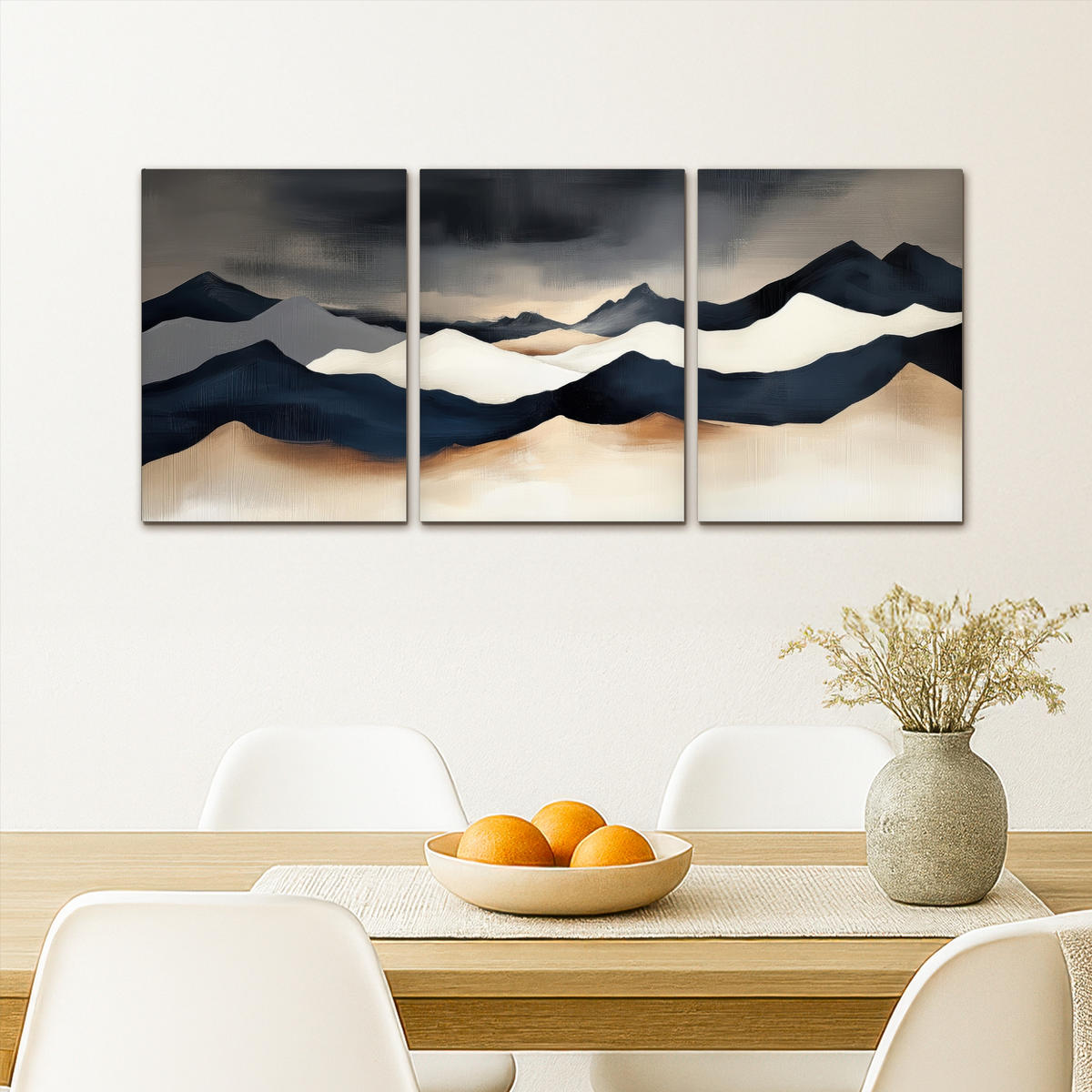LEINWANDBILD 3er Set Landschaft - Abstrakt - Modern 90x40 cm - Dunkelblau, Textil (90/40cm) - MuchoWow