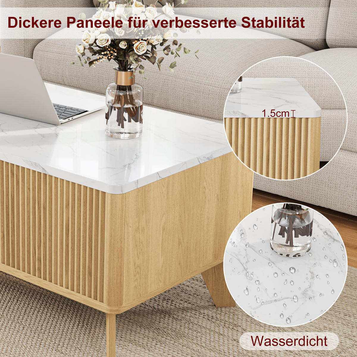 COUCHTISCH HOLZOPTIK klappbar mit verstecktem Aufbewahrungsfach - Eichefarben, Holz (105/32/42cm) - SHOPENTRA