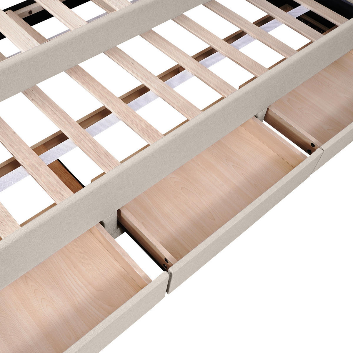 POLSTERBETT 140/200 cm in Beige mit Drei Schubladen - Beige, Holz/Textil (140/200cm) - KOMHTOM