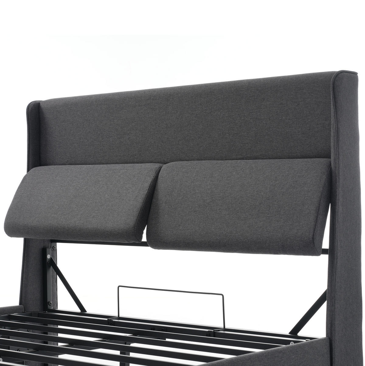 POLSTERBETT 160/200 cm Grau aus Leinen mit verstellbaren Kopfstützen und Stauraum - Grau, Textil (160/200cm) - OKMYHOME