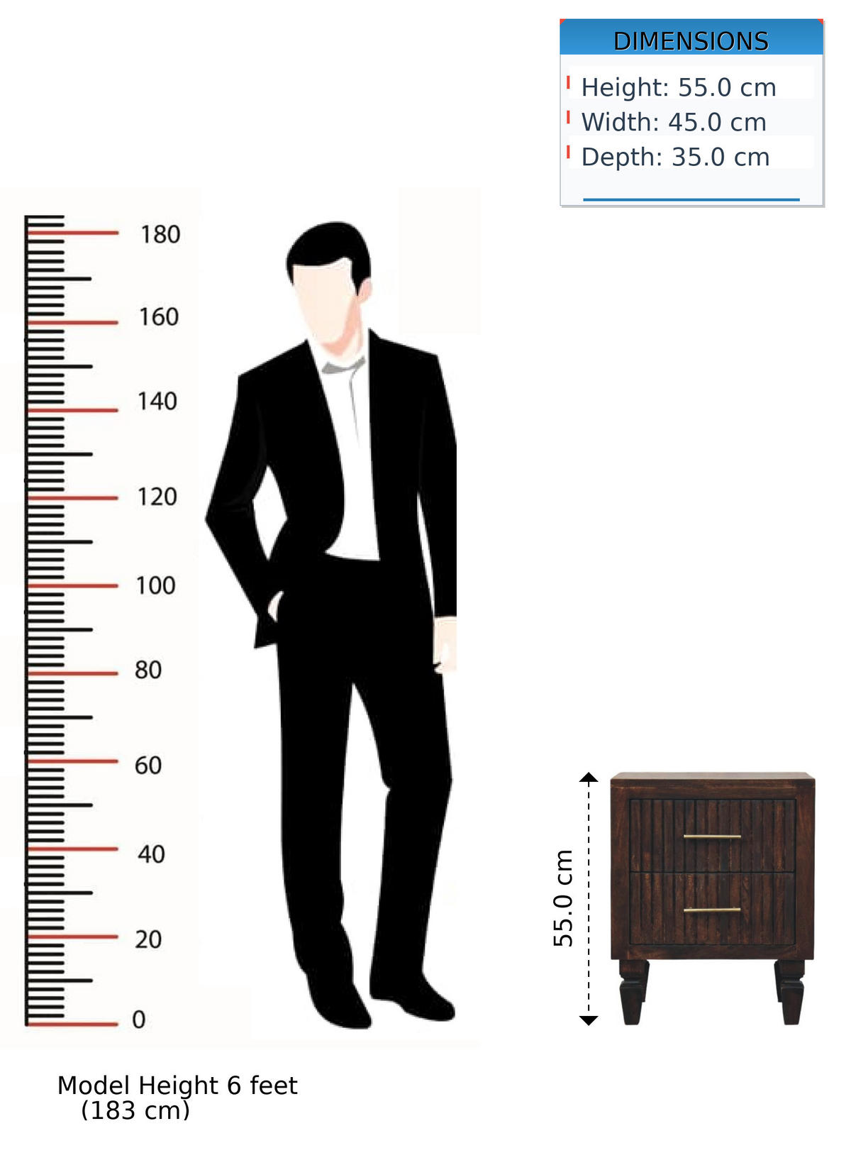 NACHTKASTEN Belmont, 2 Schubladen, Dunkelbraun - Dunkelbraun/Messingfarben, Holz/Metall (45/55/35cm) - Artisan Furniture