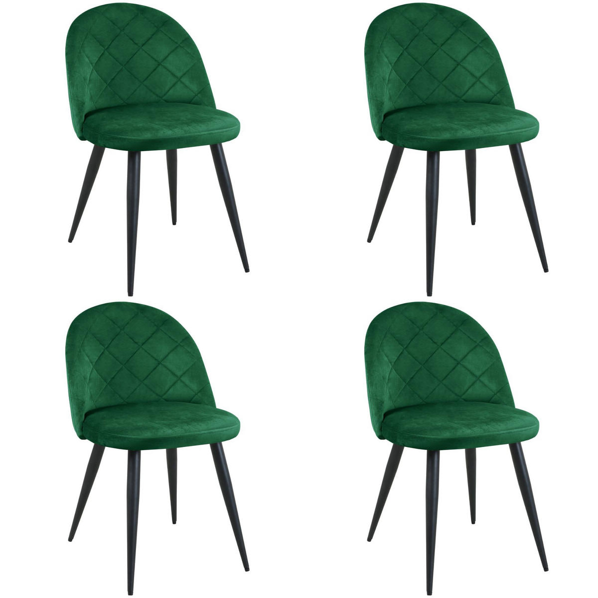 STUHL 4er-Set Flaschengrün - Dunkelgrün/Schwarz, Textil/Metall (50/77/43cm) - Akord