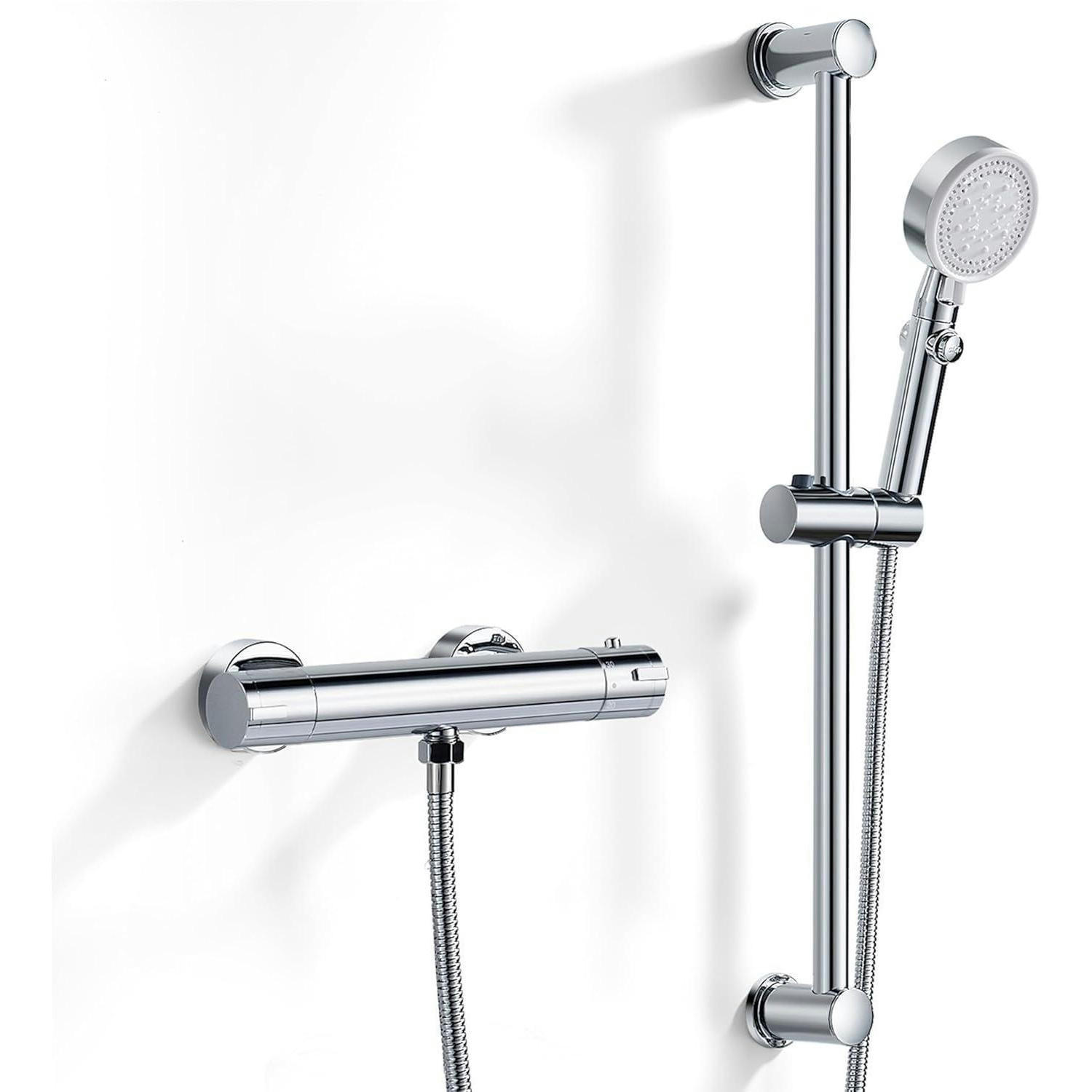 DUSCHARMATUR Set mit Thermostat und Handbrause 635mm Duschstange Chrom - Silberfarben, Metall (30/10.5/61.5cm)