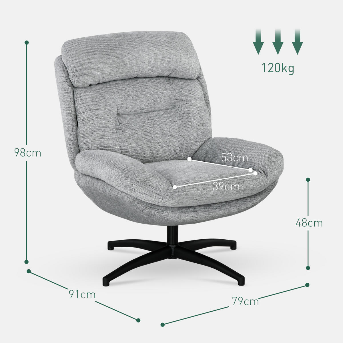 DREHSTUHL 79/98/91 cm Grau aus Polyester mit 360-Grad-Drehung - Grau, Textil (91/98/79cm) - OKMYHOME