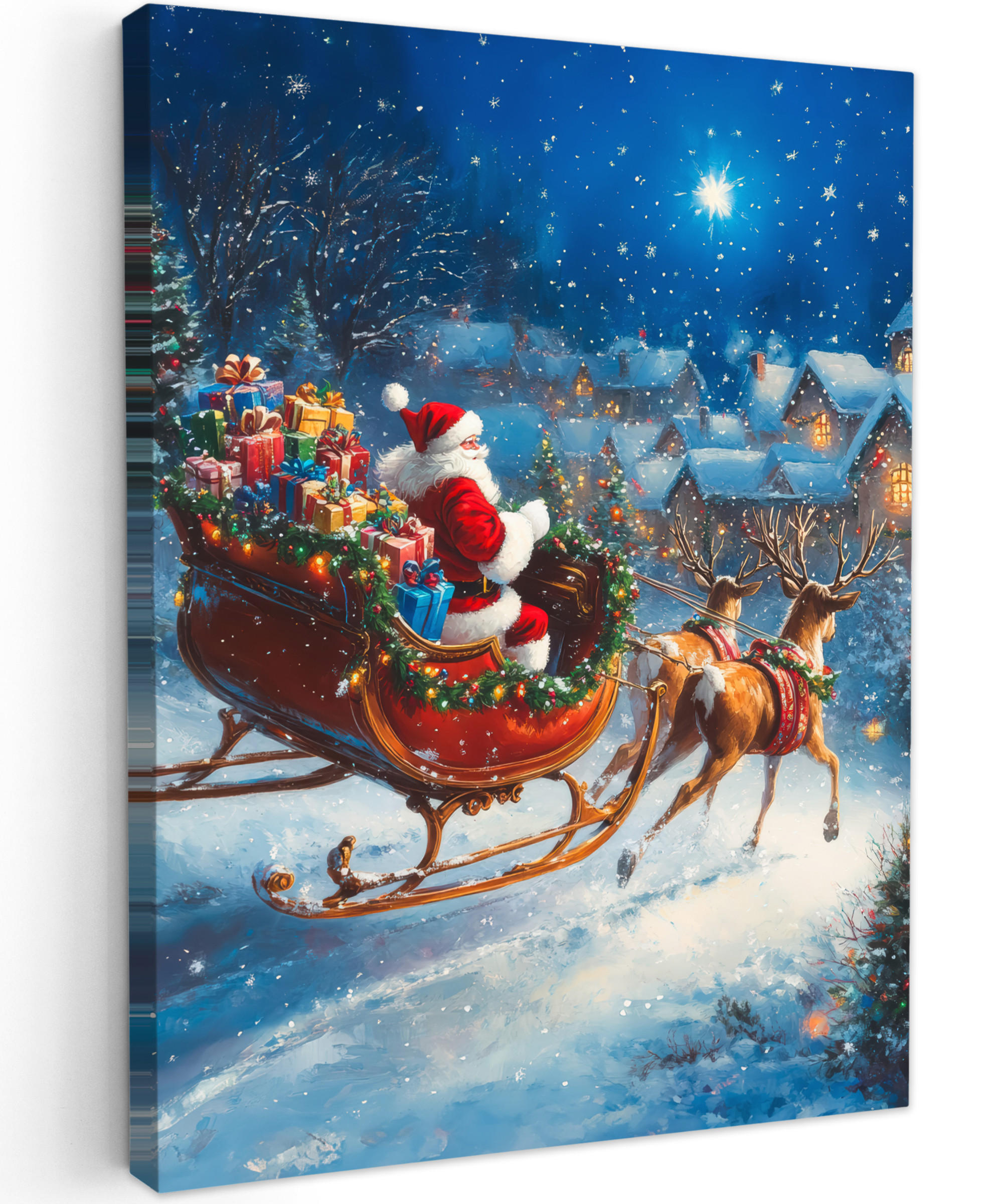 LEINWANDBILD Weihnachtsmann - Rentier - Weihnachten - Schnee 30x40 cm - Cognac, Textil (30/40cm) - MuchoWow