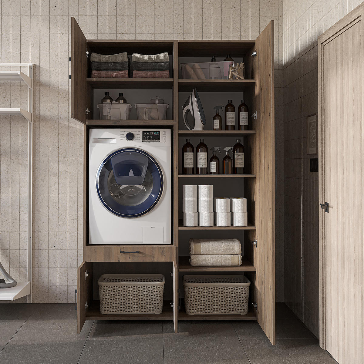 WASCHMASCHINENSCHRANK Serie 3 127cm Breit, 205cm Hoch - Eichefarben, Holzwerkstoff (127/205/67cm)