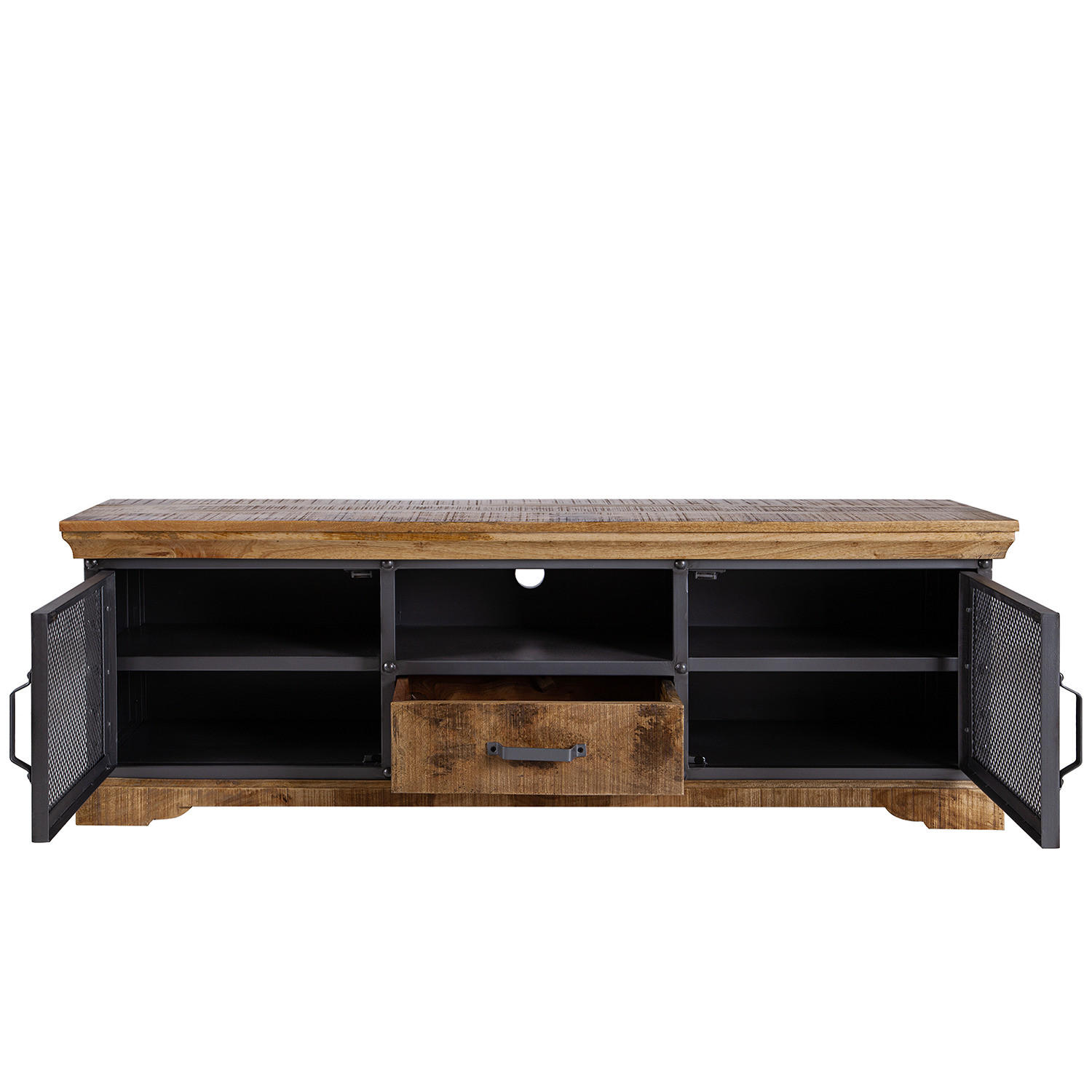 TV-LOWBOARD - Mango massiv / Metall - Braun, Holz (160/55/42cm) - home24