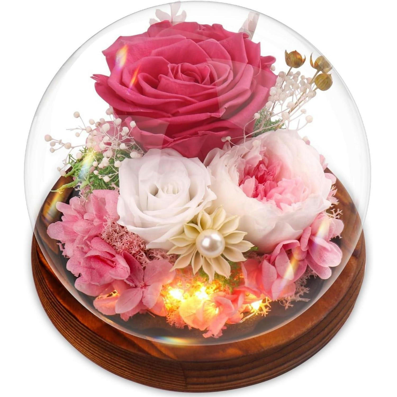 GLASROSE Ewige Rose Rosa mit Holzsockel - Multicolor, Holz (15cm)