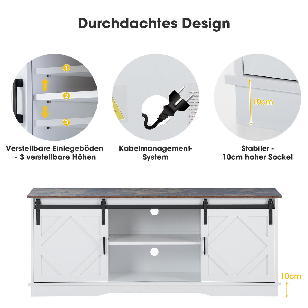 TV-LOWBOARD 150/40/60 cm braun/weiß aus Spanplatte mit Schiebetüren - Weiß, Holzwerkstoff (150/60/40cm) - OKWISH