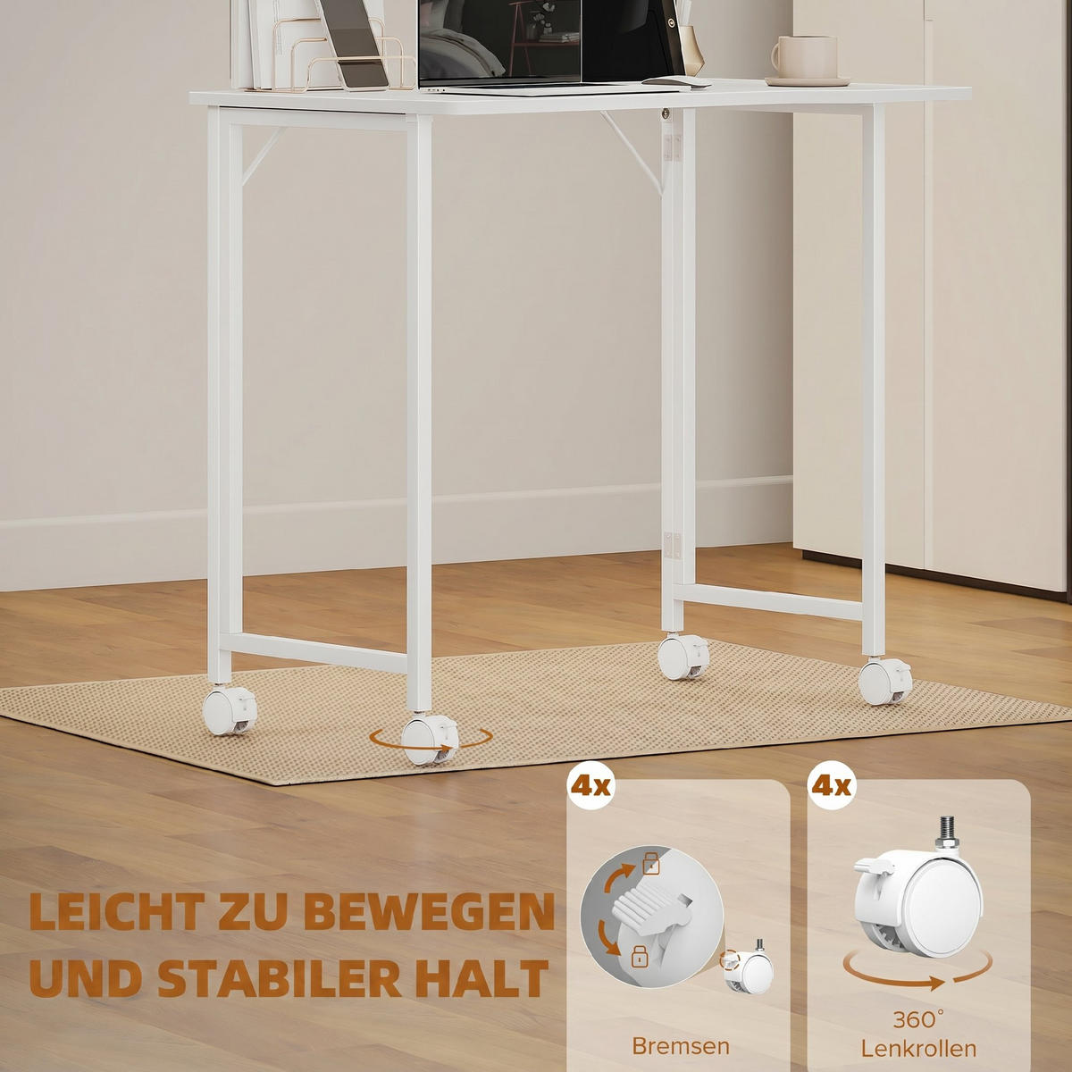 SCHREIBTISCH MDF Stahl Weiß - Weiß, Holzwerkstoff/Kunststoff (80/52/75cm) - HOMCOM