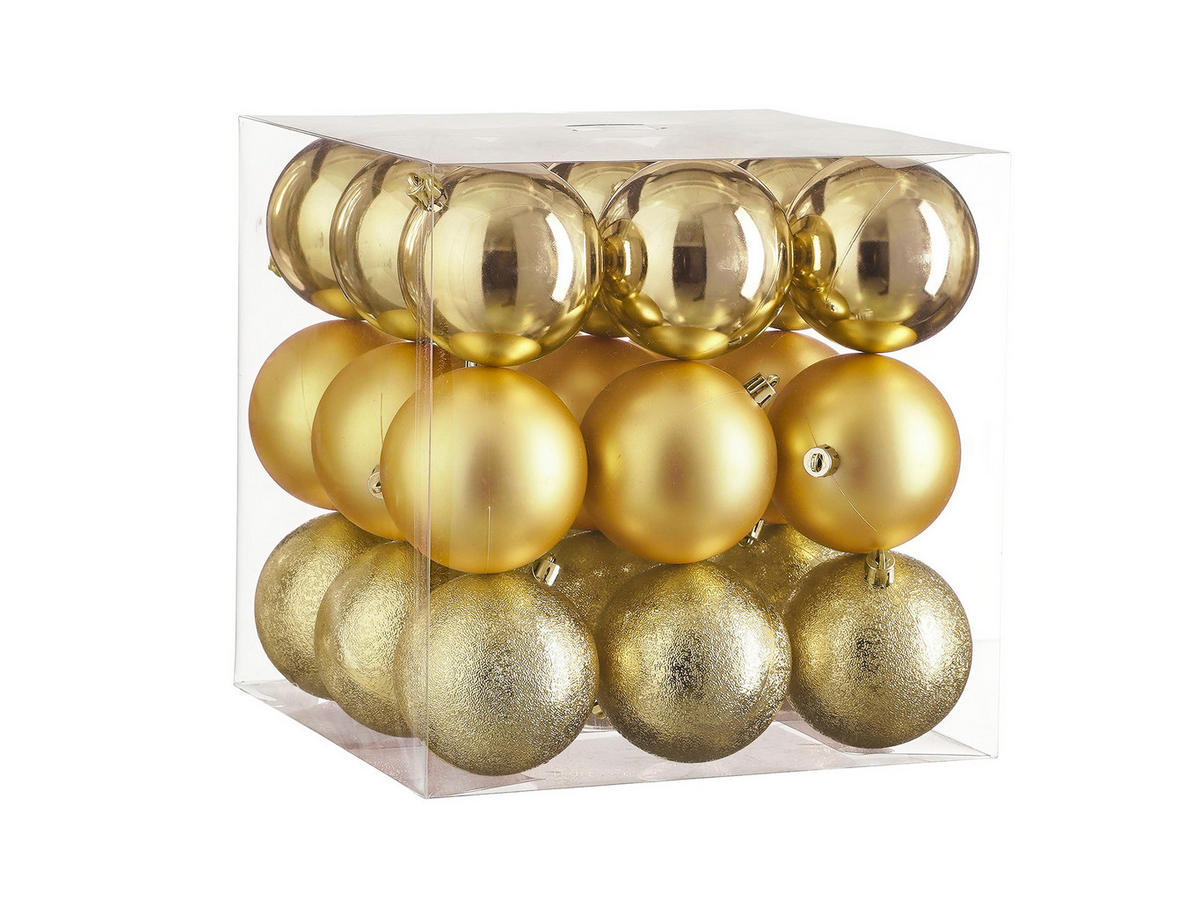 LAALU CHRISTBAUMKUGEL-SET 27 Stück Ornamenten: rund gold mix 8 cm - Goldfarben, Kunststoff (35/35/35cm) - LAALU