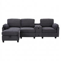 ECKSOFA 266/136/82 cm Dunkelgrau mit Abnehmbare Mittelkonsole, 1 Schublade, Seitentasche und beweglicher Stau-Ottoman - Dunkelgrau, Textil (266/136cm) - Oxeza