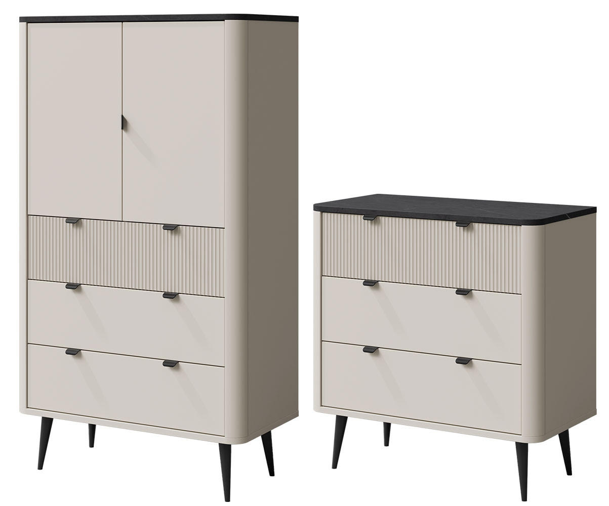 WOHNZIMMER-SET Marly 2-tlg Kaschmir / Graustein - Kaschmir/Beige, Holz/Holzwerkstoff (180/163/40cm) - Feldmann-Wohnen