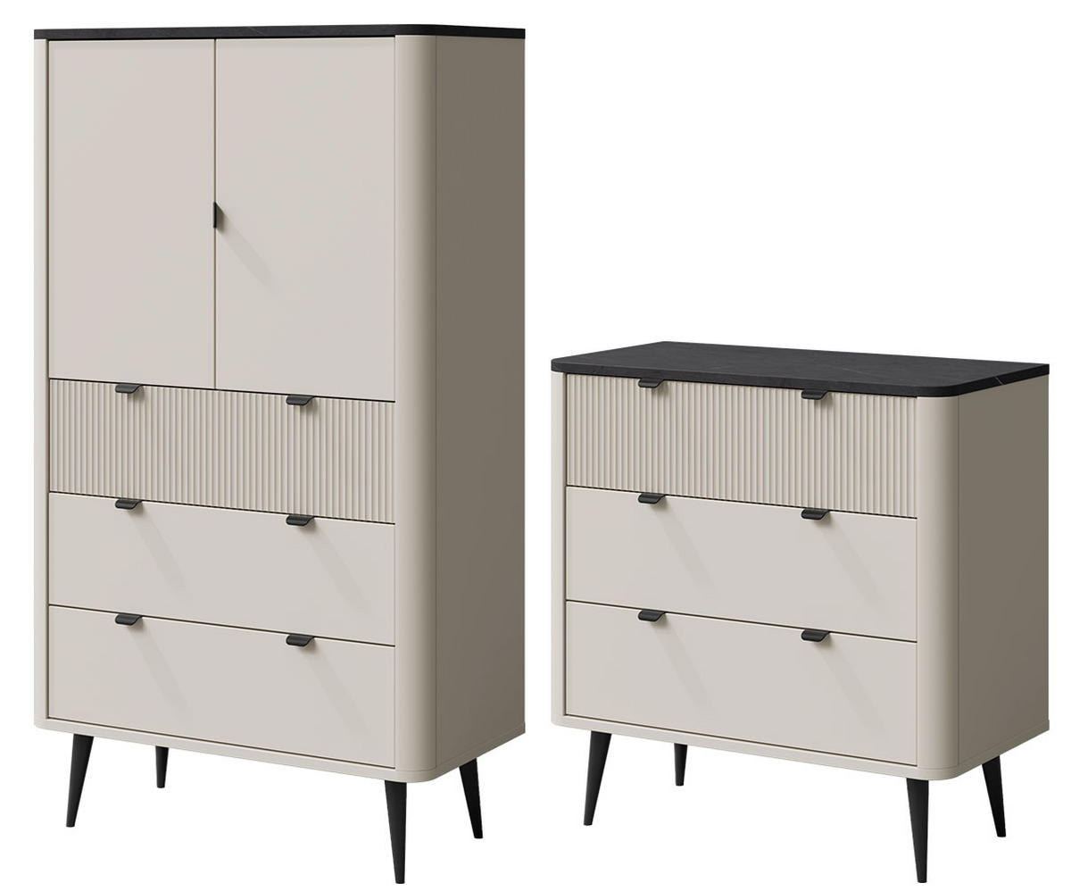 WOHNZIMMER-SET Marly 2-tlg Kaschmir / Graustein - Kaschmir/Beige, Holz/Holzwerkstoff (180/163/40cm) - Feldmann-Wohnen