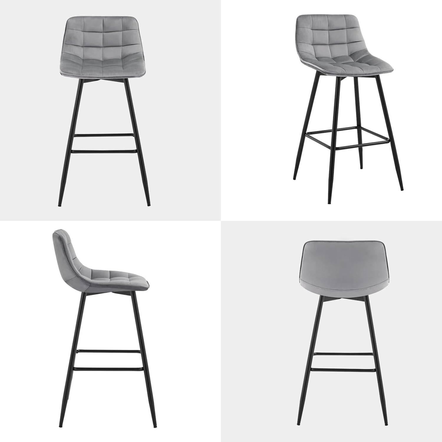 BARHOCKER 2er Set, Fußstütze, Samt, Hellgrau - Hellgrau/Schwarz, Textil/Metall (43/88/35.5cm) - Woltu
