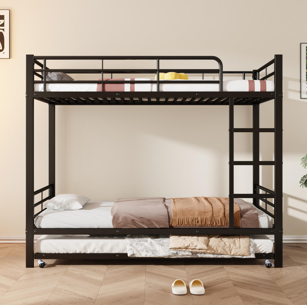 ETAGENBETT aus Metall 90x200 cm in Schwarz mit Ausziehbett - Schwarz, Metall (90/190cm) - Modfu
