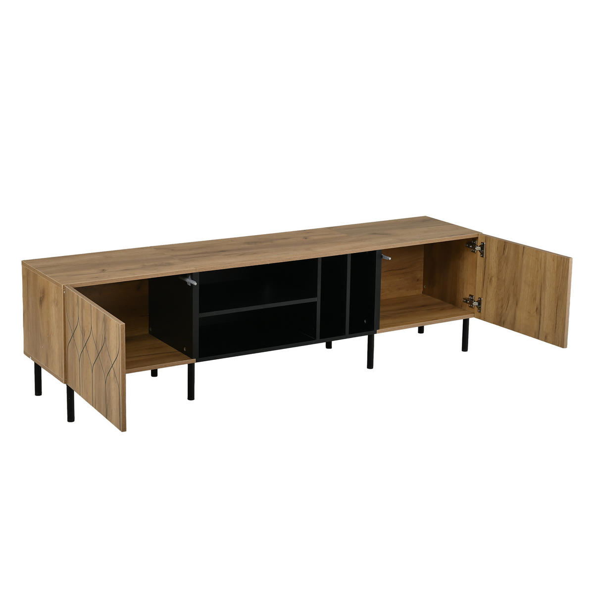 TV-RACK 180x40x50cm Lowboard für 70-Zoll Fernseher Naturfarbenholz-Schwarz - Schwarz, Holz (49/16/64.01cm) - Raelunyi